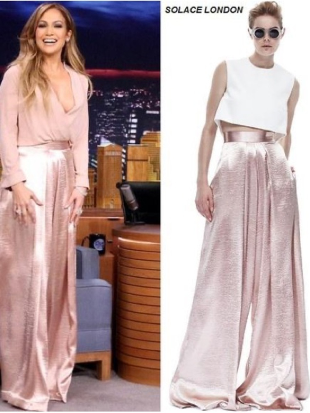 Solace London Pale Blush Wide Leg Pants Stellis Trousers